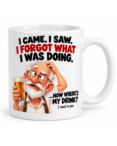 Funny forgetful old man ceramic mug with I Came I Saw I Forgot What I Was Doing design