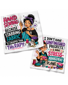 Funny sewing lens cloth 2 pack with hand sewing and unfinished project quotes