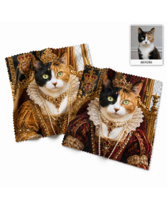 Personalised Elizabethan Queen Cat pet lens cloth pack of 2 with two different royal cat portrait designs