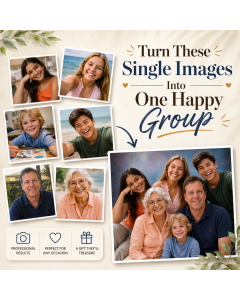 Individual family photographs combined into one coordinated personalised group portrait