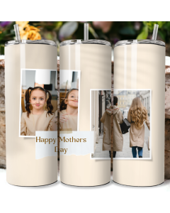 Personalised Mother’s Day photo tumbler with custom pictures and Happy Mothers Day text