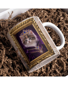 Royal queen cat portrait printed on personalised ceramic mug