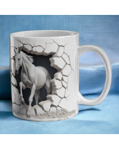 3D Effect White Horse Coffee Mug