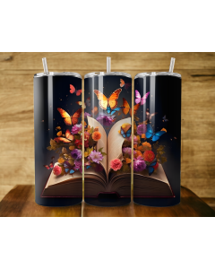 Fantasy Book & Butterflies 20oz Skinny Tumbler with Straw
