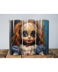 Creepy Haunted Doll 20oz Skinny Tumbler – Horror Design