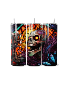 demonic skull stained glass 20oz skinny tumbler gothic horror design