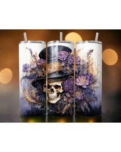 Floral Skull Tumbler – Gothic Rose & Skull 20oz Skinny Cup