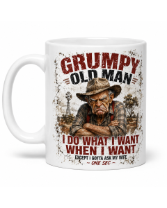 Funny husband mug with grumpy old man wife joke design on white ceramic coffee mug