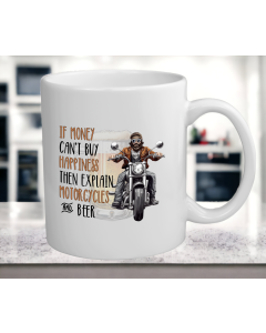 Funny Motorcycle and Beer Mug – Happiness Explained Cup