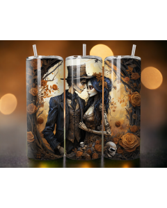 Gothic Skeleton Couple 20oz Skinny Tumbler – Dark Romance Design
