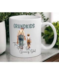 Grandkids the best part of growing old white ceramic mug on kitchen bench