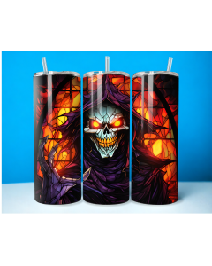 Grim Reaper Gothic Skull 20oz Skinny Tumbler – Stained Glass Style