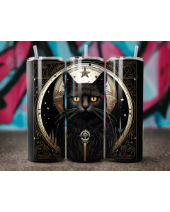 Mystical Black Cat 20oz Skinny Tumbler – Celestial Gothic Design