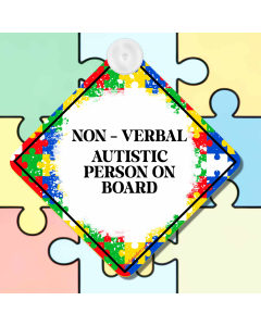 non verbal autistic person on board autism awareness car window sign