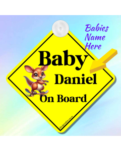 cute personalised baby on board car sign with custom baby name