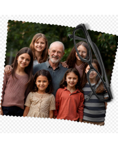 Personalised family photo lens cloth with black glasses