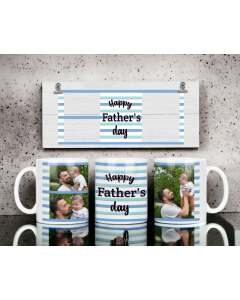 Personalised Happy Father’s Day photo mug with family pictures and matching display plaque