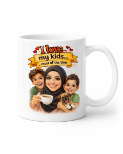 Personalised mum caricature photo mug on white background clean product image