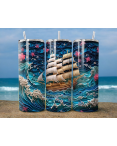Vintage Sailing Ship 20oz Skinny Tumbler – Ocean Wave Art Design