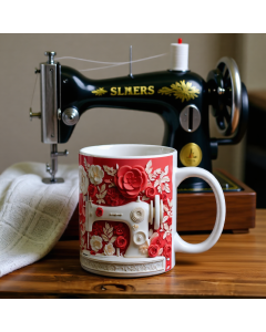 Floral Sewing Machine Ceramic Mug
