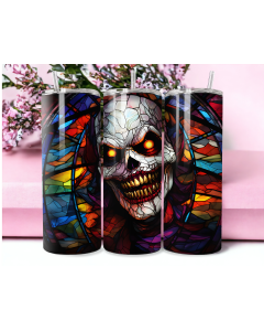 Gothic Stained Glass Skull 20oz Skinny Tumbler