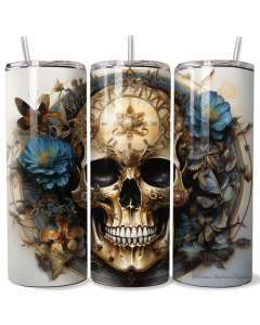 Steampunk Skull Floral 20oz Skinny Tumbler with Straw