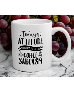 Today’s attitude brought to you by coffee and sarcasm funny white ceramic mug with grapes background
