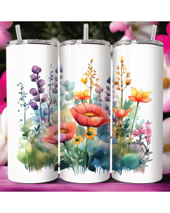 Watercolour Wildflower Garden 20oz Skinny Tumbler with Straw